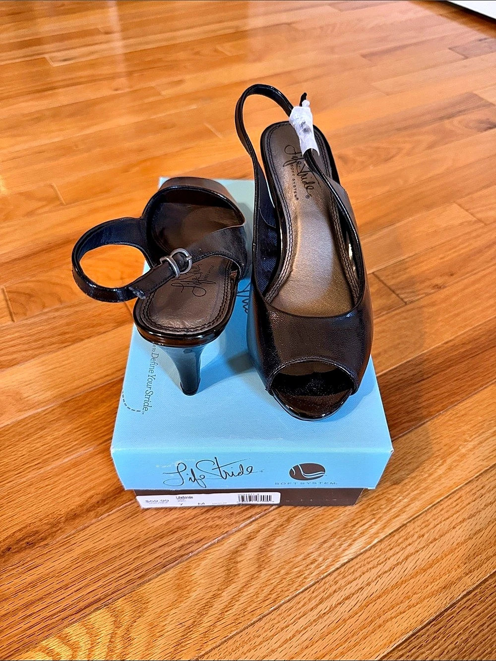 LifeStride Teller Slingback Pump Black Peep Toe Heels US 7 M